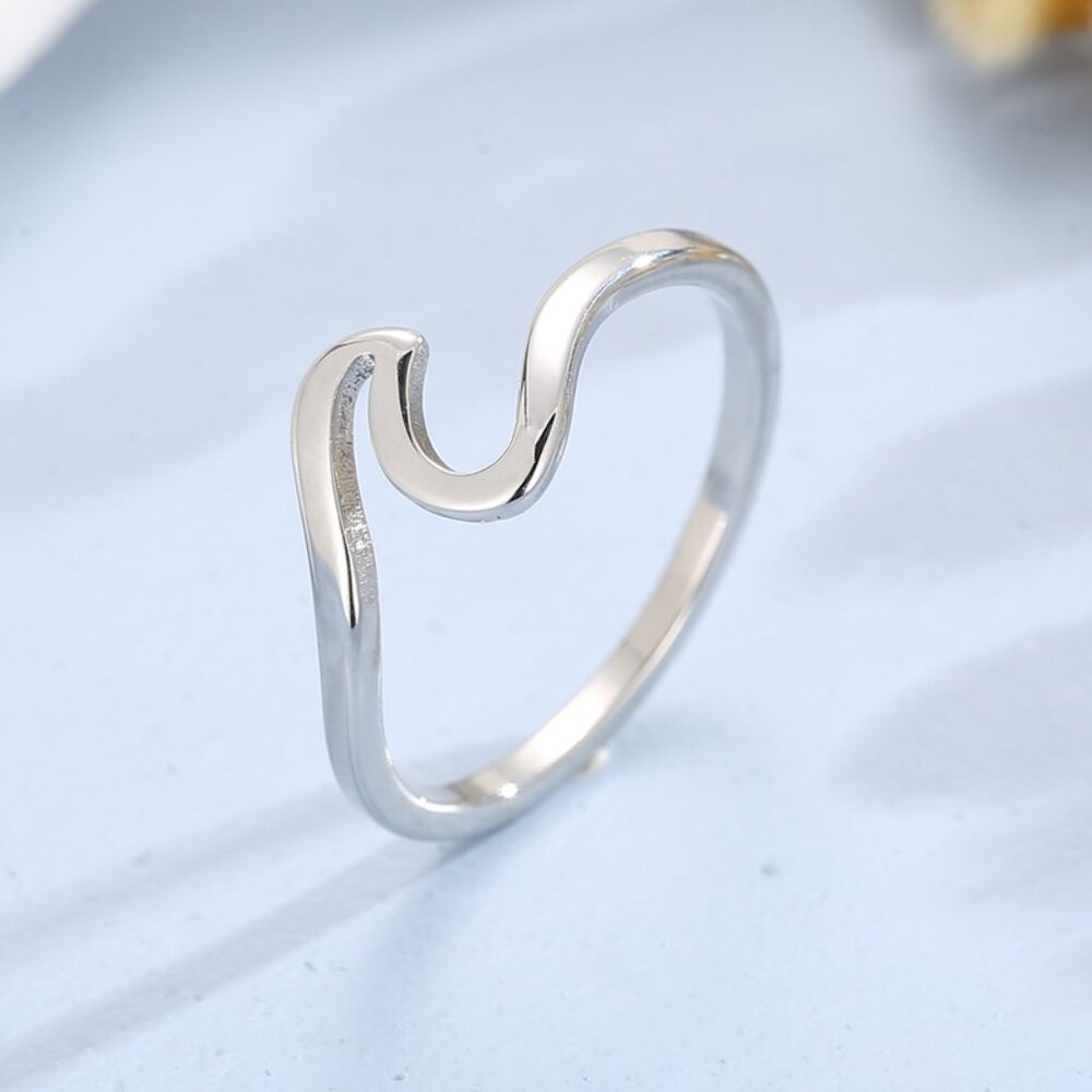 3/$35 Stainless Steel Minimalist Wave Ring Silver Band Dainty Stackable Jewelry